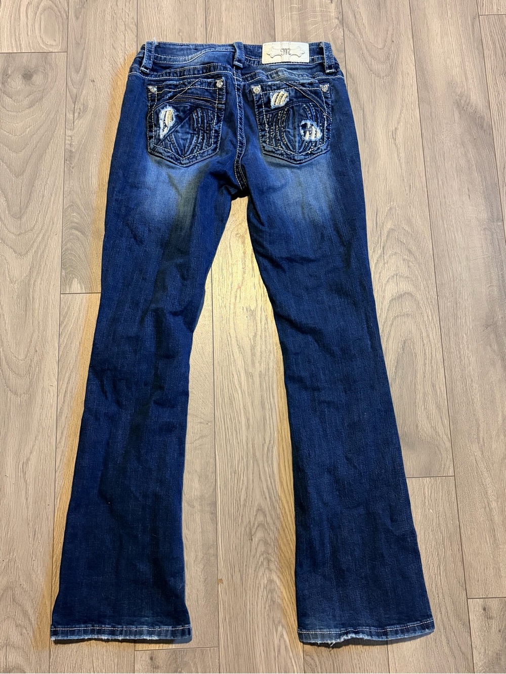 Miss Me Dark Blue Distressed Wide Leg Jeans